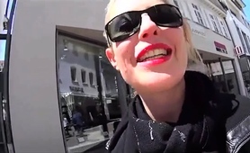 Kinky Blonde Worships A Cock And Gets Facialized In Public
