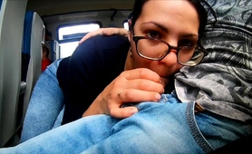 Nerdy Brunette Teen Milks A Cock With Her Mouth In The Car