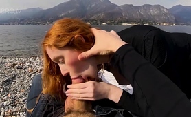 Attractive Redhead Milf Gives Hot Pov Blowjob Outdoors