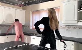 Merciless British Milf Whipping A Slave In The Kitchen