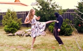 Femdom Teen Uses Masked Guy As Martial Arts Training Partner