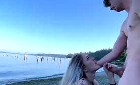 Lovely Amateur Blonde Teen Giving Blowjob On The Beach